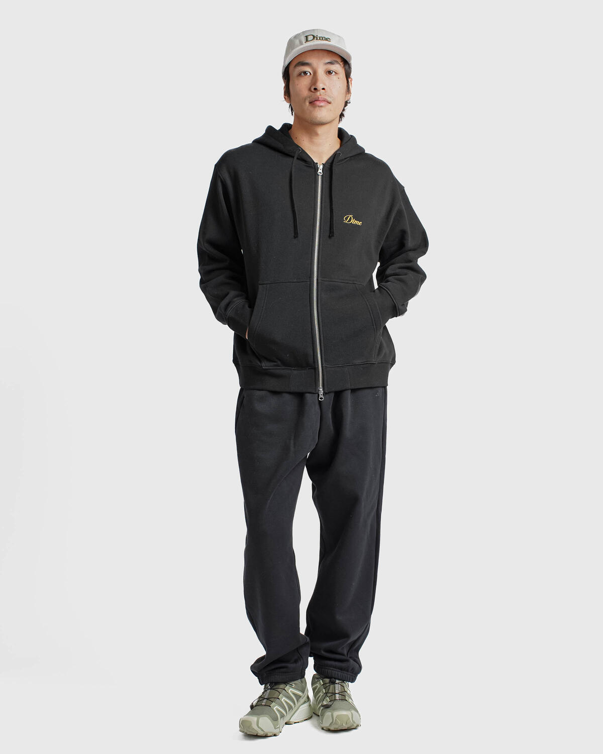Dime Cursive Logo Zip Hoodie | DIMEHO2453BLK | AFEW STORE